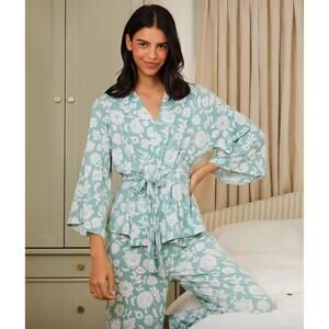 Lake Women's Meadow Dream Knit Kimono Jacket PJ Top in soft sage Size Small